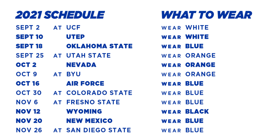 Boise State Football releases 2021 fan color schemes Boise State Football releases 2021 fan color schemes